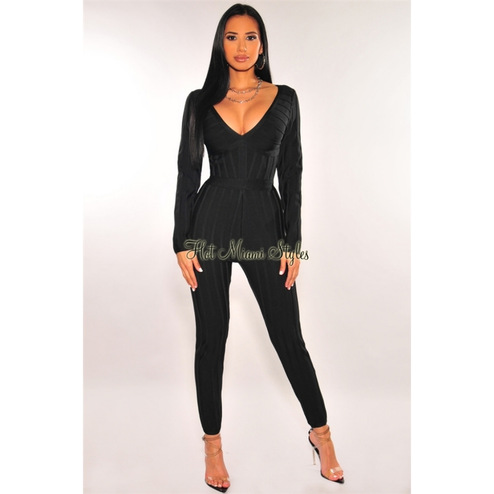 Hot Miami Styles Bandage Ribbed Jumpsuit sz M